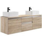 Meuble de salle de bain suspendu avec double vasque - naturel clair - 150 cm - jimena ii