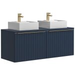 Vente - unique - meuble de salle de bain suspendu double vasque strié bleu - 120 cm - josepha Vente - unique - meuble de salle de bain suspendu double vasque strié bleu - 120 cm - josepha