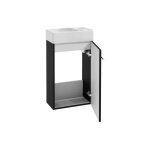 Meuble de salle de bain suspendu noir avec vasque 60x40 et petit robinet compact chromé Meuble de salle de bain suspendu noir avec vasque 60x40 et petit robinet compact chromé