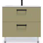 Homifab - meuble de salle de bain suspendu avec pieds vasque intgre 90cm 2 tiroirs vert olive - chelsea ...