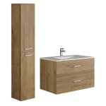 Vente - unique - meuble de salle de bain suspendu simple vasque avec colonne de rangement - coloris naturel ...
