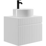 Vente - unique ? meuble de salle de bain suspendu blanc stri� 60 cm ? vasque ronde � poser en c�ramique ...