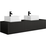 Meuble de salle de bain suspendu strié avec double vasque - noir - 150 cm - arnega Meuble de salle de bain suspendu strié avec double vasque - noir - 150 cm - arnega