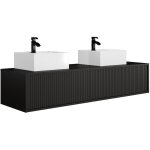 Meuble de salle de bain suspendu stri� avec double vasque - noir - 150 cm - arnega