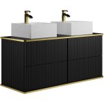 Meuble de salle de bain suspendu stri� liser� dor� avec double vasque � poser carr�e - noir - 120 cm ...