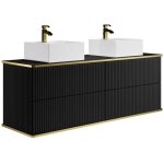 Vente - unique - meuble de salle de bain suspendu stri� liser� dor� avec double vasque � poser carr�e ...