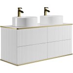 Meuble de salle de bain suspendu stri� liser� dor� avec double vasque � poser ronde - blanc - 120 cm ...
