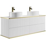 Meuble de salle de bain suspendu stri liser dor avec double vasque  poser ronde et 4 tiroirs - blanc ...