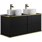 Meuble de salle de bain suspendu stri� liser� dor� avec double vasque � poser ronde - noir - 120 cm - ...