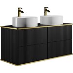 Meuble de salle de bain suspendu stri liser dor avec double vasque  poser ronde - noir - 120 cm - ...