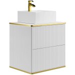 Meuble de salle de bain suspendu stri� liser� dor� avec vasque � poser carr�e - blanc - l60 cm - keliza ...