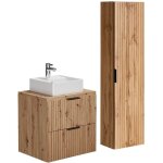 Meuble de salle de bain suspendu stri� avec vasque � poser et colonne - naturel clair - 60 cm - zevara ...