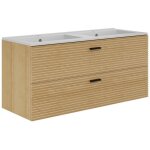 Meuble de salle de bain suspendu stri avec vasque  encastrer - 2 tiroirs - naturel clair - 120 cm - ...