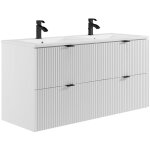 Vente - unique ? meuble double vasque suspendu stri� 120 cm ? mdf blanc mat avec vasque c�ramique � encastrer ...