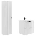 Meuble de salle de bain suspendu stri avec vasque  encastrer et colonne - blanc mat - 60 cm - zevini ...