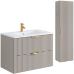 Meuble de salle de bain suspendu stri� avec vasque � encastrer et colonne - coloris beige - 80 cm - zevara ...