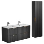 Meuble de salle de bain suspendu stri avec vasque  encastrer et colonne - noir - 120 cm - zevara