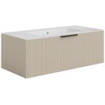 Meuble de salle de bain suspendu stri� avec vasque � encastrer - coloris beige - 100 cm - paliro