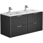 Vente - unique ? meuble de salle de bain suspendu stri� avec vasque � encastrer ? noir ? 120 cm ? 2 tiroirs ...