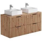 Vente - unique - meuble de salle de bain suspendu strié avec double vasque à poser carrée - naturel clair ... Vente - unique - meuble de salle de bain suspendu strié avec double vasque à poser carrée - naturel clair ...