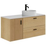 Meuble de salle de bain suspendu stri avec vasque  poser ronde - 1 porte et 2 tiroirs - naturel clair ...