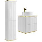 Meuble de salle de bain suspendu stri� avec vasque � poser ronde et colonne - blanc - 60 cm - keliza