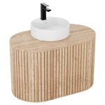 Meuble de salle de bain suspendu en teck avec vasque ronde - 90 cm - towari Meuble de salle de bain suspendu en teck avec vasque ronde - 90 cm - towari