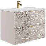 Vente - unique ? meuble sous vasque suspendu textur� 80 cm ? 2 tiroirs soft close ? mdf beige ? vasque ...