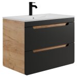 Meuble de salle de bain suspendu avec vasque à encastrer - 80 cm - naturel clair et anthracite - aruba ... Meuble de salle de bain suspendu avec vasque à encastrer - 80 cm - naturel clair et anthracite - aruba ...