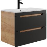 Meuble de salle de bain suspendu avec vasque � encastrer - 80 cm - naturel clair et anthracite - aruba ...
