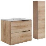 Meuble de salle de bain suspendu avec vasque  encastrer et colonne - naturel clair - 60 cm - nisaya