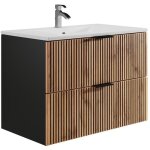 Vente - unique ? meuble de salle de bain suspendu avec vasque � encastrer ? naturel clair et noir ? 80 ...