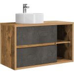 Meuble de salle de bain suspendu avec vasque ronde - coloris naturel et anthracite - 100 cm - tikitiki ...