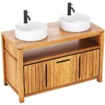 Meuble de salle de bain en teck clair avec double vasque ronde - 120 cm - saratok