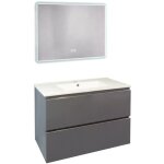 Ondee zen - meuble salle de bain trendy - 80 cm - gris - 2 tiroirs - miroir athena