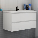 Meuble de salle de bain avec vasque, 100 cm 2 tiroirs � fermeture amortie blanc - meuble suspendu