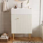 Meuble de salle de bain avec vasque 55 cm, grand espace de rangement, pieds en mtal, petit meuble de ...