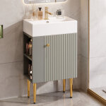Meuble de salle de bain avec vasque 55 cm, grand espace de rangement, pieds en m�tal, petit meuble de ...