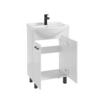 Meuble de salle de bain avec vasque 55 cm sur pied blanc brillant sur pieds mea