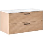 Meuble de salle de bain avec vasque mural en mdf 100 x 50 cm avec 2 tiroirs marron clair arapa