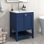 Meuble de salle de bain vasque simple avec meuble bas 60cm avec vasque en céramique, bleu Meuble de salle de bain vasque simple avec meuble bas 60cm avec vasque en céramique, bleu