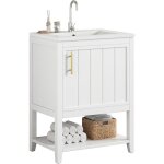 Meuble sous - vasque 60 cm avec vasque en c�ramique et �tag�re, meuble de salle de bain simple vasque, ...