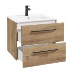 Meuble de salle de bain avec vasque, suspendu, en ch�ne artisanal, 60 cm, avec robinet et siphon pinia ...