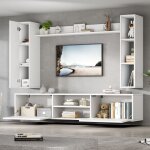 Meuble de salon 4 pi�ces blanc, 1 meuble tv - convient aux t�l�viseurs jusqu'� 80 pouces + 2 �tag�res ...