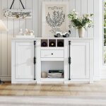 Meuble de salon blanc 130x35x70cm, buffet commode moderne avec 2 portes + 1 tiroir + 3 casiers � vin, ...