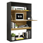 Meuble secr�taire - bar noir et ch�ne 4 niches l 90 h 140. 5 p 36 cm