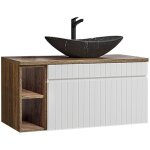 Meuble simple vasque 100cm 2 niches zelie blanc bois et noir