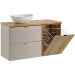 Meuble simple vasque 100cm 2 tiroirs panier � linge manoa cachemire et bois