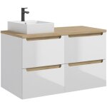 Meuble simple vasque 120cm 4 tiroirs livia blanc et bois