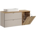 Meuble simple vasque 120cm 2 tiroirs panier � linge manoa cachemire et bois